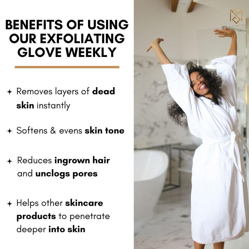 MS Exfoliating Glove Kessa Mitt Body Scrubber - Dead Skin Remover Shower Glove for Dead Skin Scrubbing and Deep Pore Cleansing - by MoroccanSource (3 Piece spa Set) - Image 3